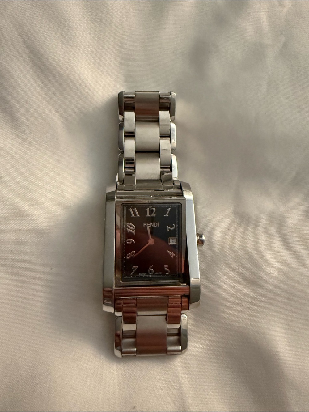 Fendi Silver Stainless Steel Bracelet Watch with Black Dial